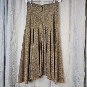LUCE Asymmetrical Gold Metallic Button Front Center Split Drop Waist Full Skirt